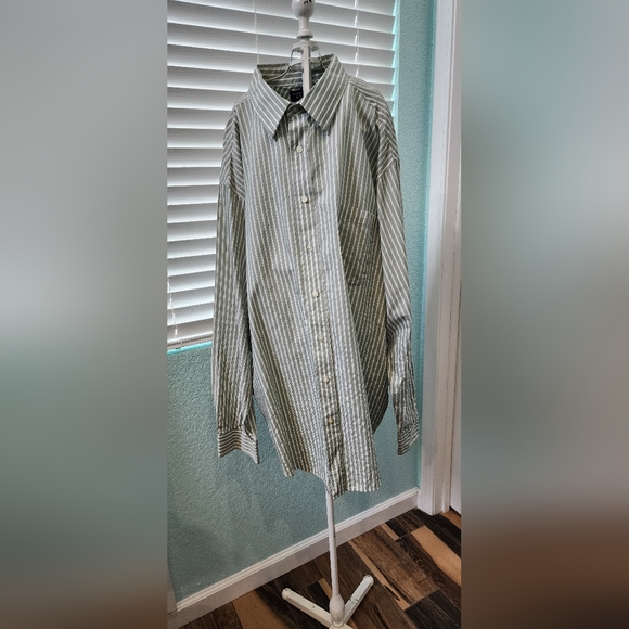 Roundtree & Yorke Men's  Two Ply Cotton Green/ White Striped Shirt  Sz 3XT - Picture 2 of 6
